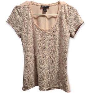 White House Black Market Light Pink Sequin Short Sleeve Top